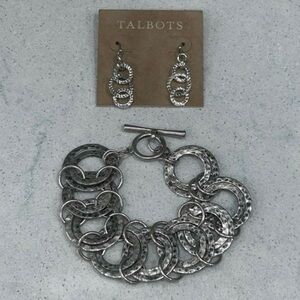 Talbots Hammered Linked Circles & Dangling Earrings Bundle Set Silvertone OS EUC